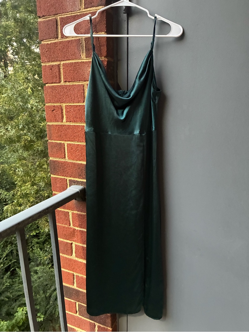 Emerald Satin Cowl Slip Maxi Dress